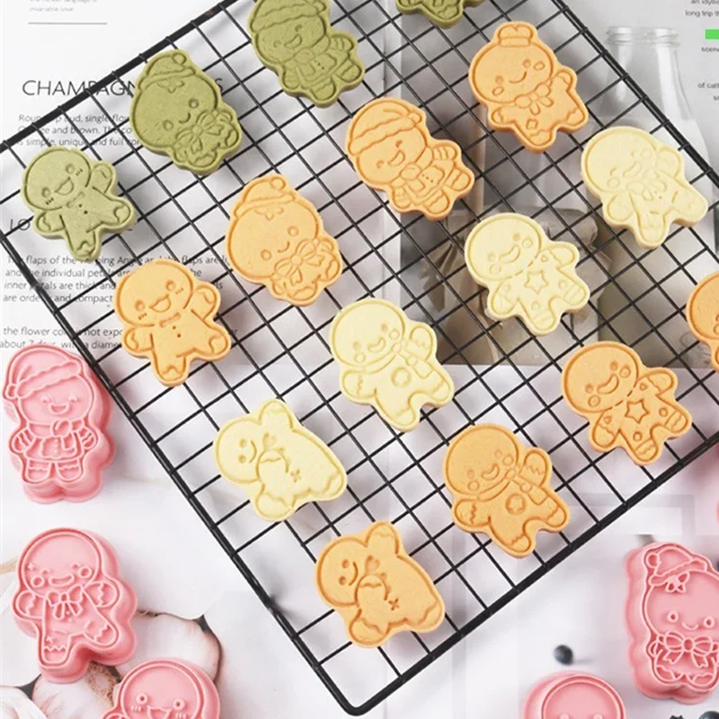 Christmas Cookie Cutter Gingerbread Man Stamp Mold Kids Christmas Party Embosser Biscuit Mold New Year Navidad Baking Decoration