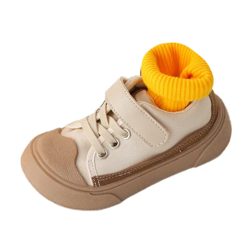 

Children Canvas Shoes Boys Toe Protection Casual Shoes Girls Retro Style Soft Sole Non-slip Sneakers Size 22-37