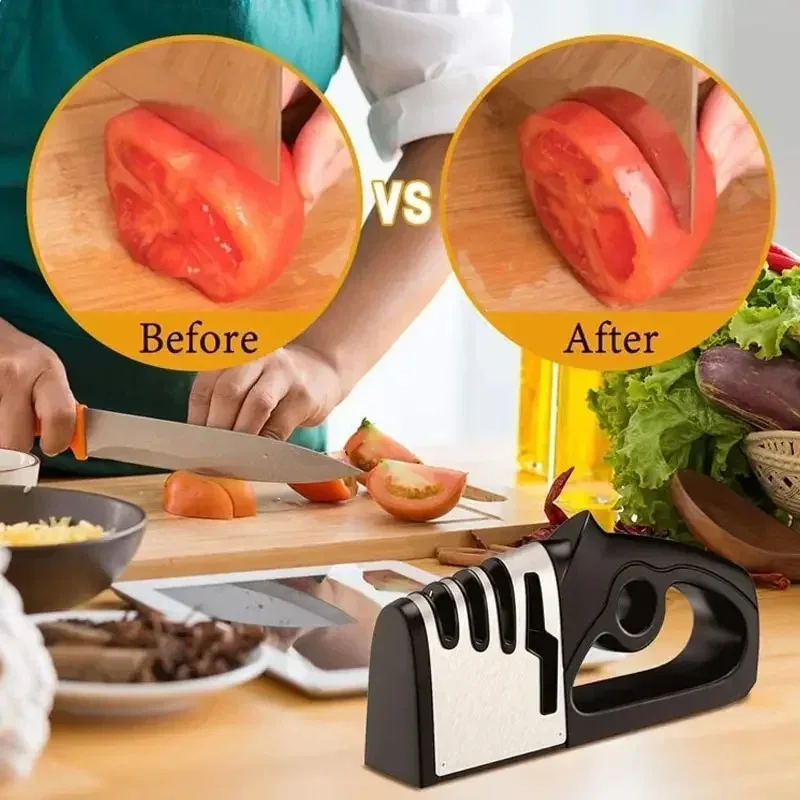 Knife Sharpener Multifunctional 4in1 Quick Sharpener Handheld Knife Sharpening Tool Stainless Steel Blade Sharpeners Kitchenware Kitchen Gadgets