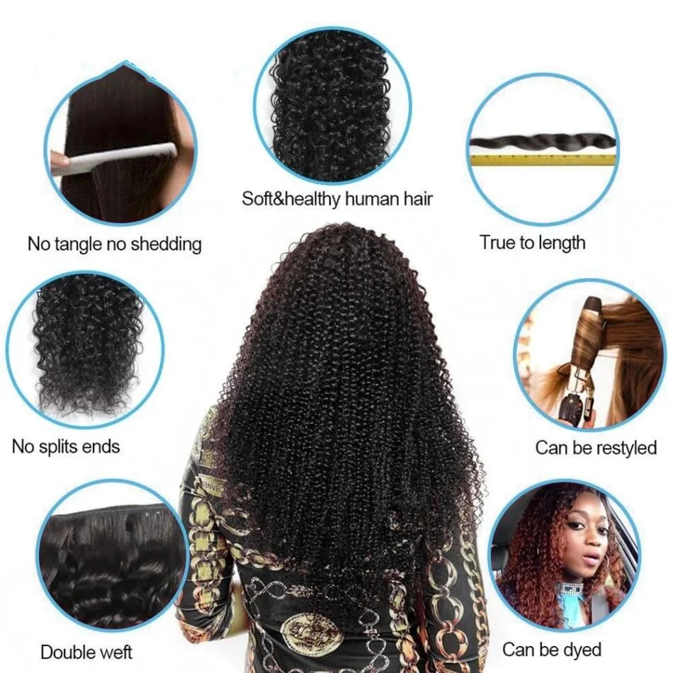 Brazilian 3 Bundles Afro Kinky Curly Hair Extension 100% Human Hair Unprocessed Curly Weave Bundles Virgin Human