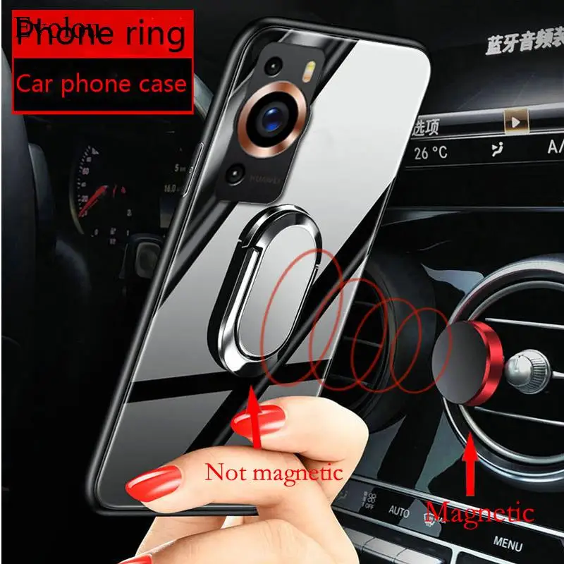Magnetic Ring Stand Holder Shockproof Case with Tempered Glass and Lanyard
