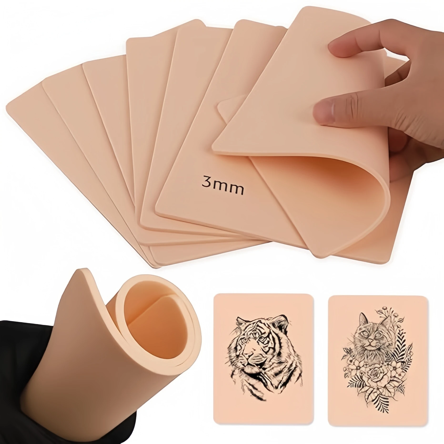 1/3/5/8/10/15pcs Tattoo Practice Skin 3MM Silicone Double-Sided for Permanent Makeup Training Tattoo Accessory