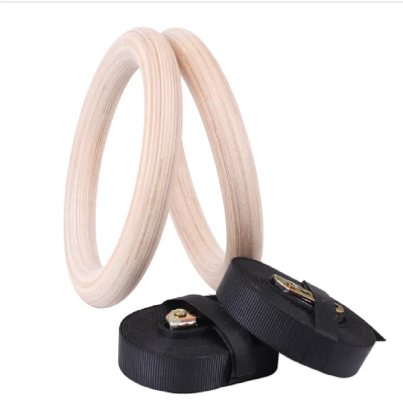 Quality 2pcs/pairs Wood wooden ring 1.1"Portable Crossfit Gymnastics Rings Gym Shoulder Strength Home Fitness Training Equipment