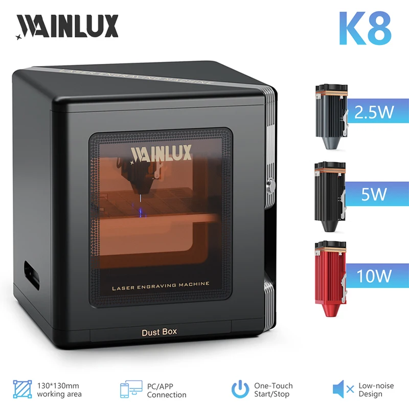 Wainlux K8レーザー彫刻機 10W + 空気清浄機 + 回転ローラー