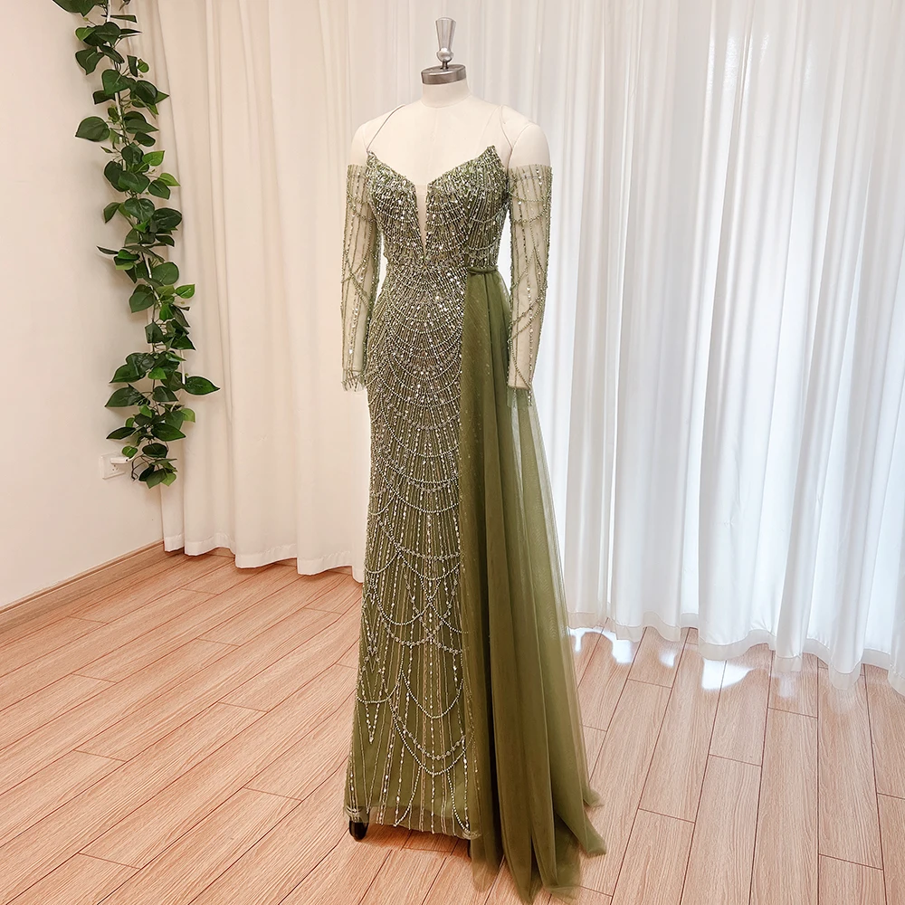 Elegant Olive Green Arabic Pearls Evening Dress for Women 2025 Luxury  Crystal Mermaid Formal Prom Wedding Party Gown Customized - AliExpress