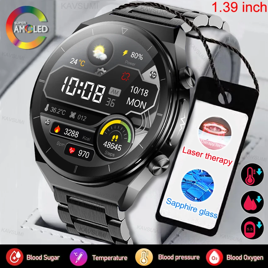 

2023 New Blood Glucose Clock High end Sapphire Glass Smart Watch Men ECG Blood Pressure Monitoring Waterproof Health Smartwatch