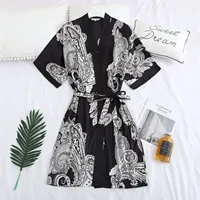 2024 new style Silk thin summer nightgown for men ice silk spring and autumn short-sleeved bathrobe printed pajamas for men 5
