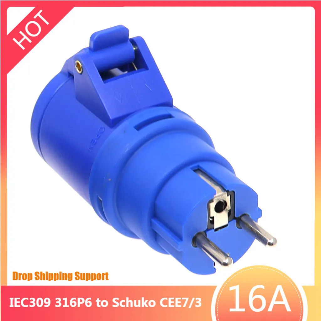 16A RV Plug Adapter IP44 IEC309 316P6 to Schuko CEE7/3 Power Cord Generator Cable Adapter for RV Camper Travel Trailer Marine