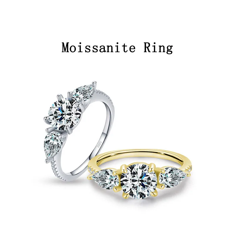 

Fashion Moissanite 18K 14K Yellow Gold Ring for Women Silver 925 Round Solitaire Diamond Double Halo Ring Engagement Christmas