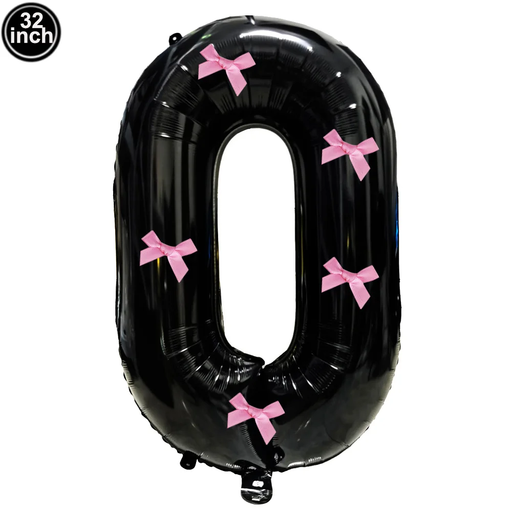 32 Blue, Pink, and Black Number Balloons with Ribbon Bows