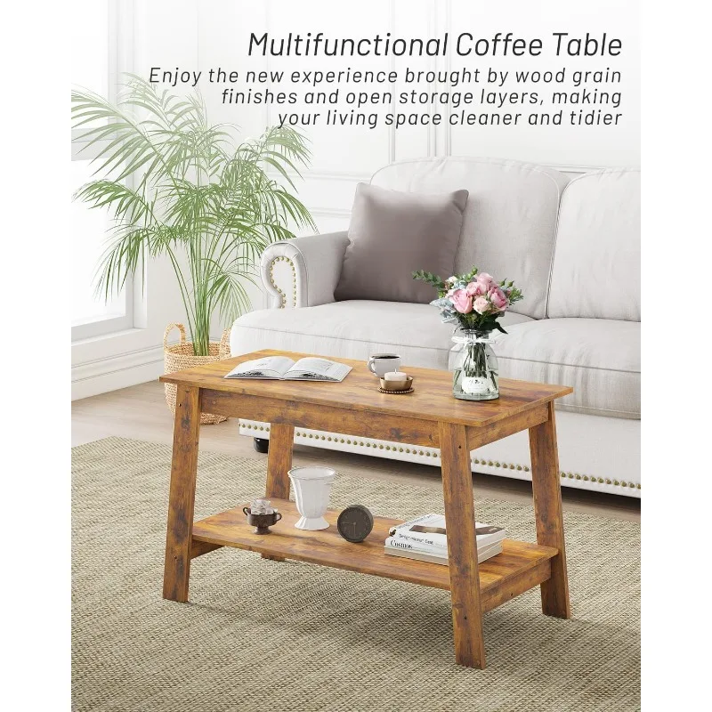 Coffee Table, Rustic Coffee Tables for Living Room, Outdoors, Home Office, Bedroom, Wood Living Room Tables wi 3