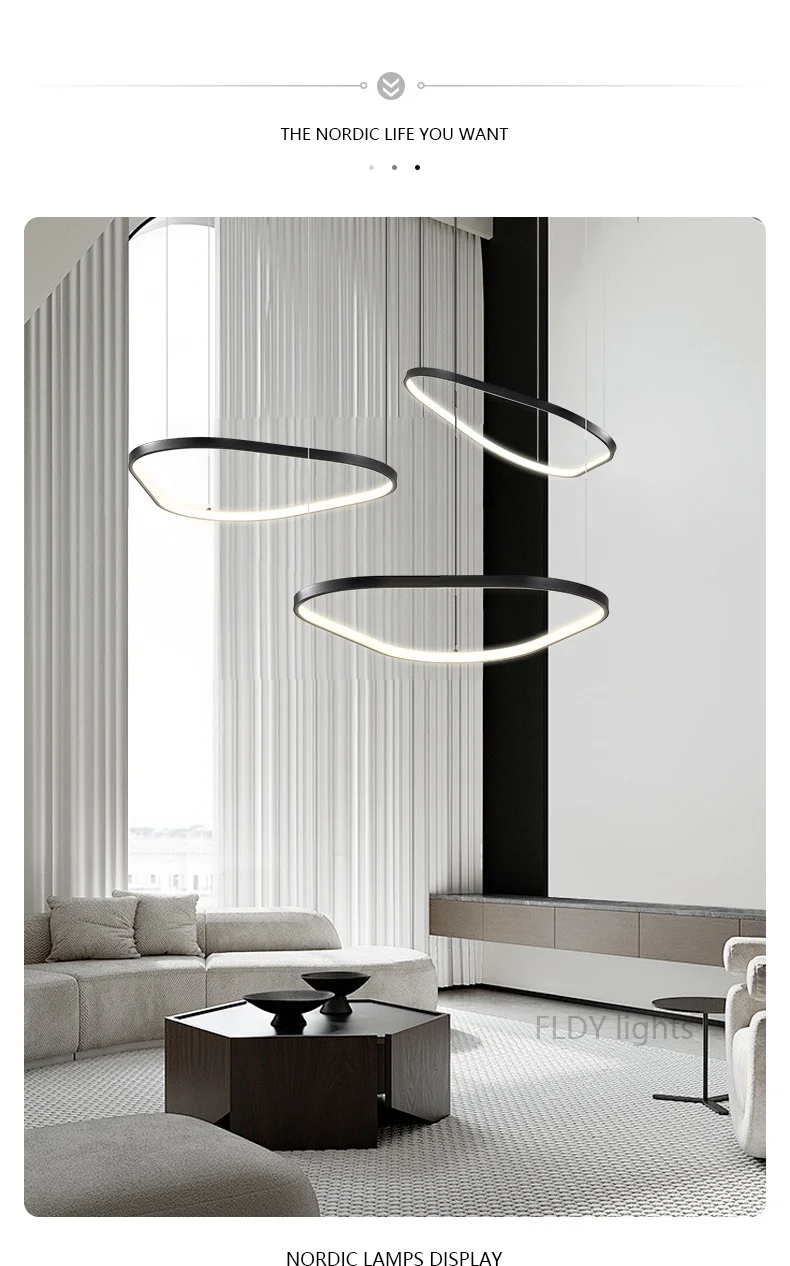 Moderne LED-Designer-Pendelleuchten, schwarz-weiße Ringe, Licht für Küche, Heimdekoration, Innentreppe, Esstischbeleuchtung – Detail 11