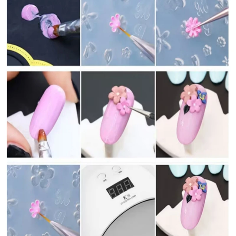 5Pcs3D Silicone Nail Press Mold DIY Nail Charm Reusable Kawaii Sweet Bow Versatile Cherry Blossom Rose Nail Art 6