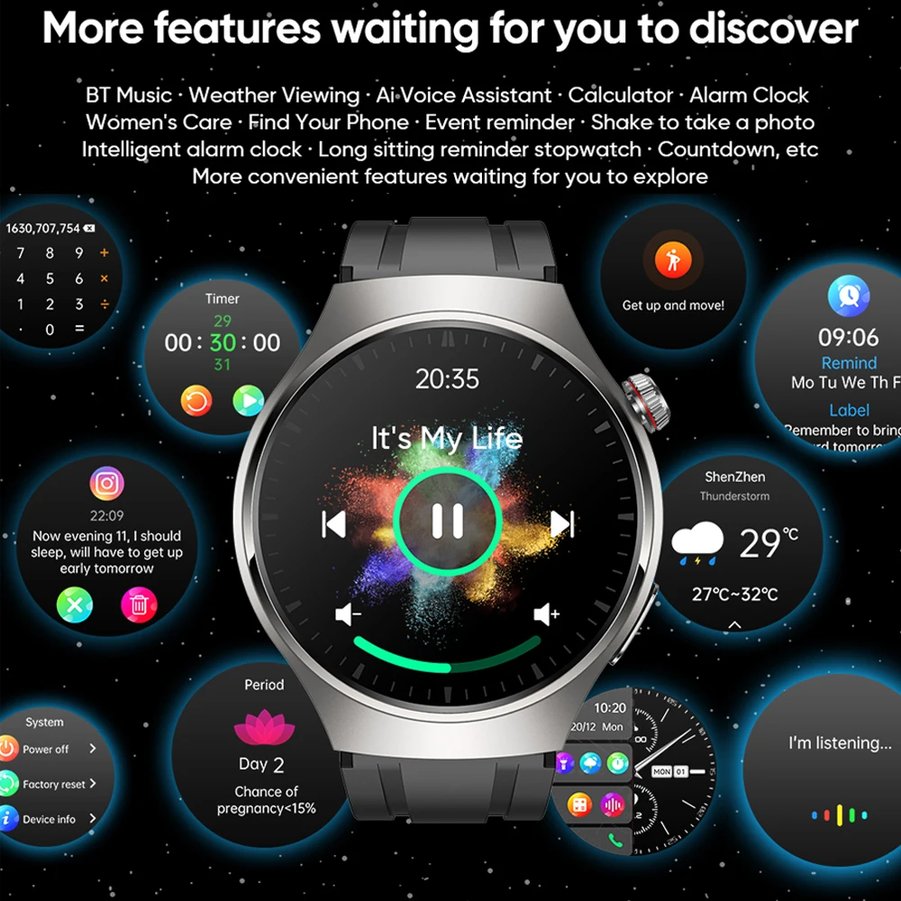 Huawe SmartWatch ������� ��� ������ �ð�, AMOLED ECG + PPG, ��ħ���� ����, �������� ��ȭ, 1.43 ��ġ