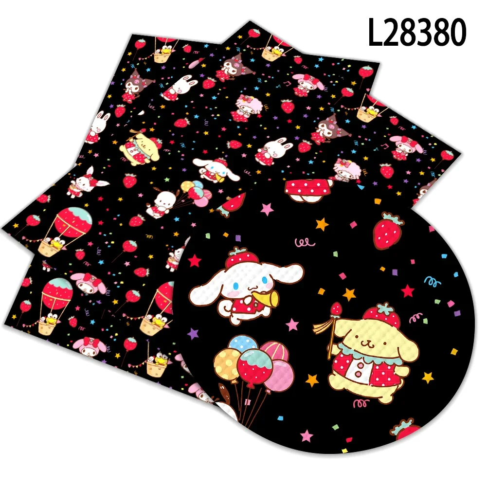 

22*30cm Sanrio Characters Kuromi Melody Printed Faux Cross Leather Sheet Synthetic Leather Fabric for DIY Earrings Handbags