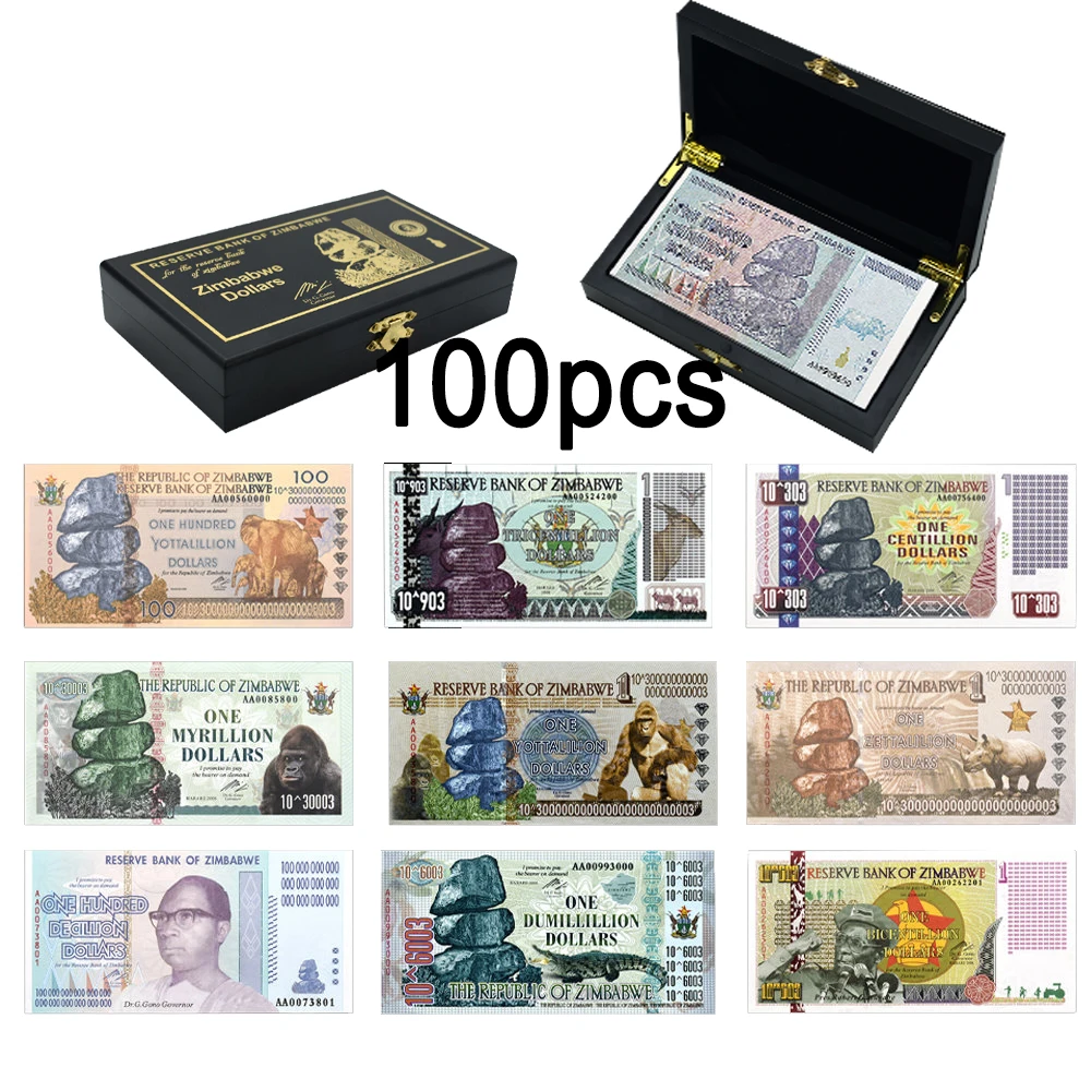 

100pcs Zimbabwe Banknotes Paper Money with personalized Gift Box Africa Uncurrency with watermark Notes Collectibles