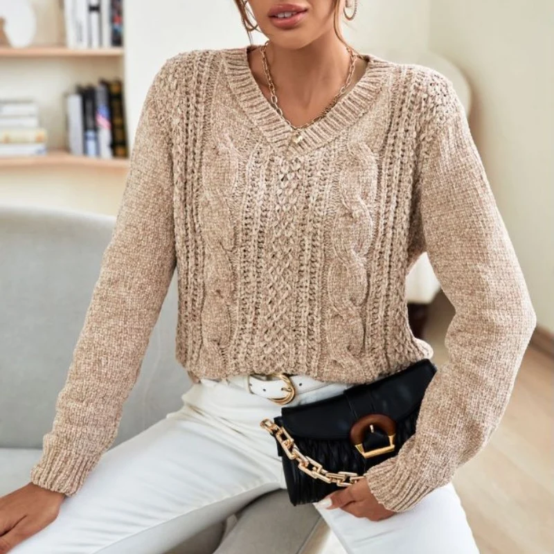 

Fashion Solid Warm Slim Knitted Pullovers Women Winter Clothing Long Sleeve V Neck Female Sweaters Casual Korean Jumpers 29414
