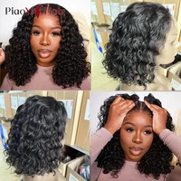 Bob Perruque Lace Wig sans colle ondulée, transparente 4x4 dentelle cheveux naturels bouclés, pre-coupés, 200% pré-épilés, glueless wigs human hair pour femmes 4