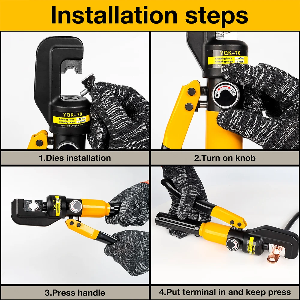 Hydraulic Crimping Pliers 4-70mm&sup2; YQK-70 Pressure 8T Home DIY Cable Terminal Crimping
