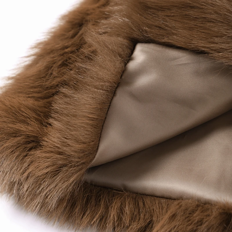 Luxury Brown Faux Fur Coats Women Fashion Full Sleeve Lapel Long Warm Jacket Winter Fluffy Thick High Street Outerwear New