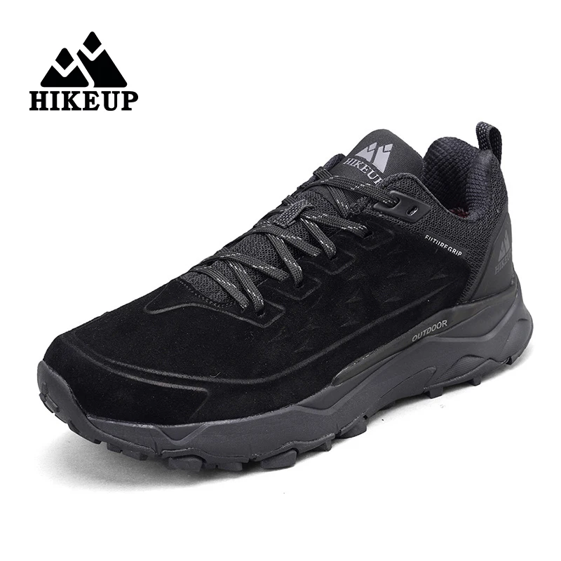 HIKEUP-zapatos de senderismo de cuero genuino para hombre, zapatillas transpirables antideslizantes para deportes al aire libre, Camping, caza, caminar