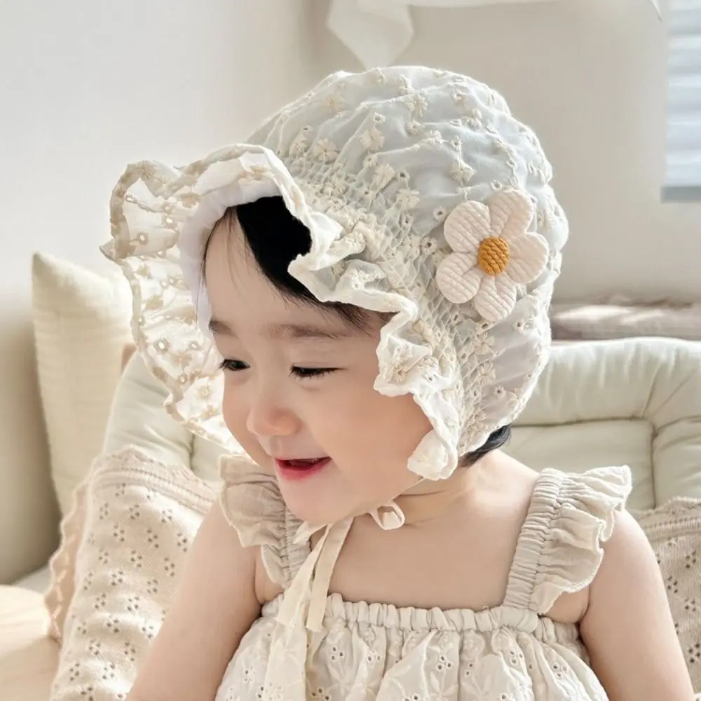 Infant Lace Baby Fetal Cap Ruffle Soft Bonnet Hat Flower Breathable Sun Hat Toddler