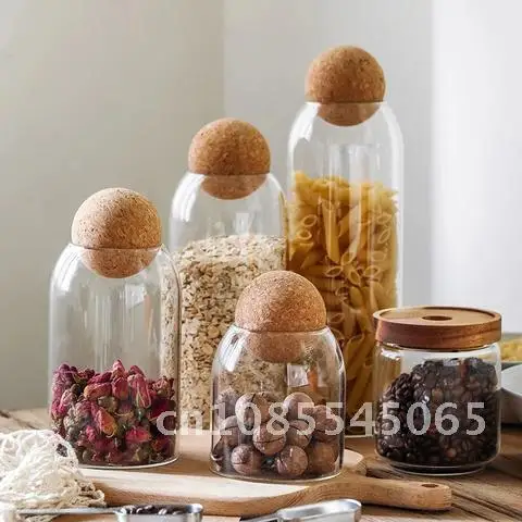 

Glass Jar with Lid Bottle Storage Tank Sealed Tea Cans Cereals Transparent Storage Jars Coffee Contains Home Ball Cork Lead-free