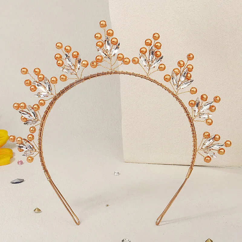Bridal Hair Accessories Wedding Crown Headband Crystal Gold Color Pearl Tiaras and Crowns for Women Hair Jewelry Party Gift