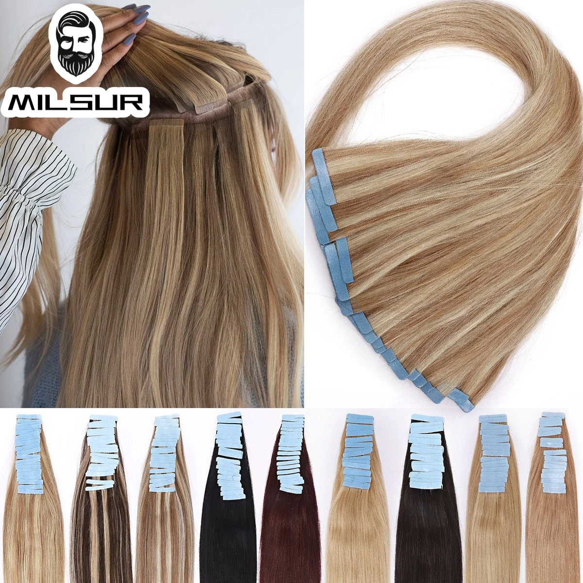 HumanHairTapeInExtensionHairStyleDoubleDrawnUSStrongAdhesive