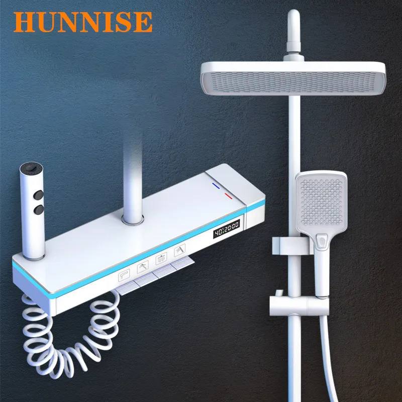 

Piano Thermostatic Shower System Hot Cold Waterfall Bathroom Faucet Rain Shower Head Led Piano Digital Bathroom Shower Set