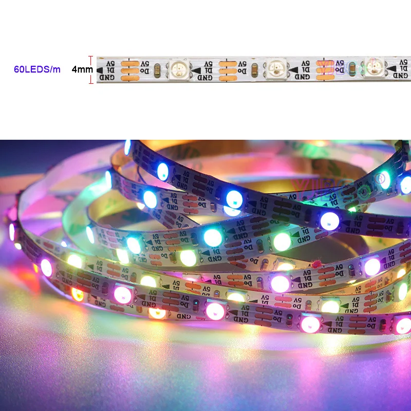 

5V DC 1m/2m/3m/4m/5m 3535 SMD SK6812 LED Strip 4mm White PCB 60pixels/m addressable RGB LED Bar Super Bright Lights Tape IP30