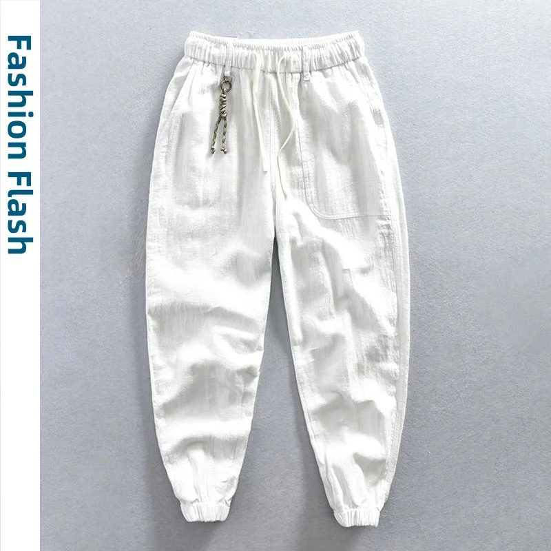 Брюки мужские из 70% льна, повседневные хлопковые свободные штаны Broeken цвета хаки, черные, белые, для бега, работы, тренировок, летние комбинезоны