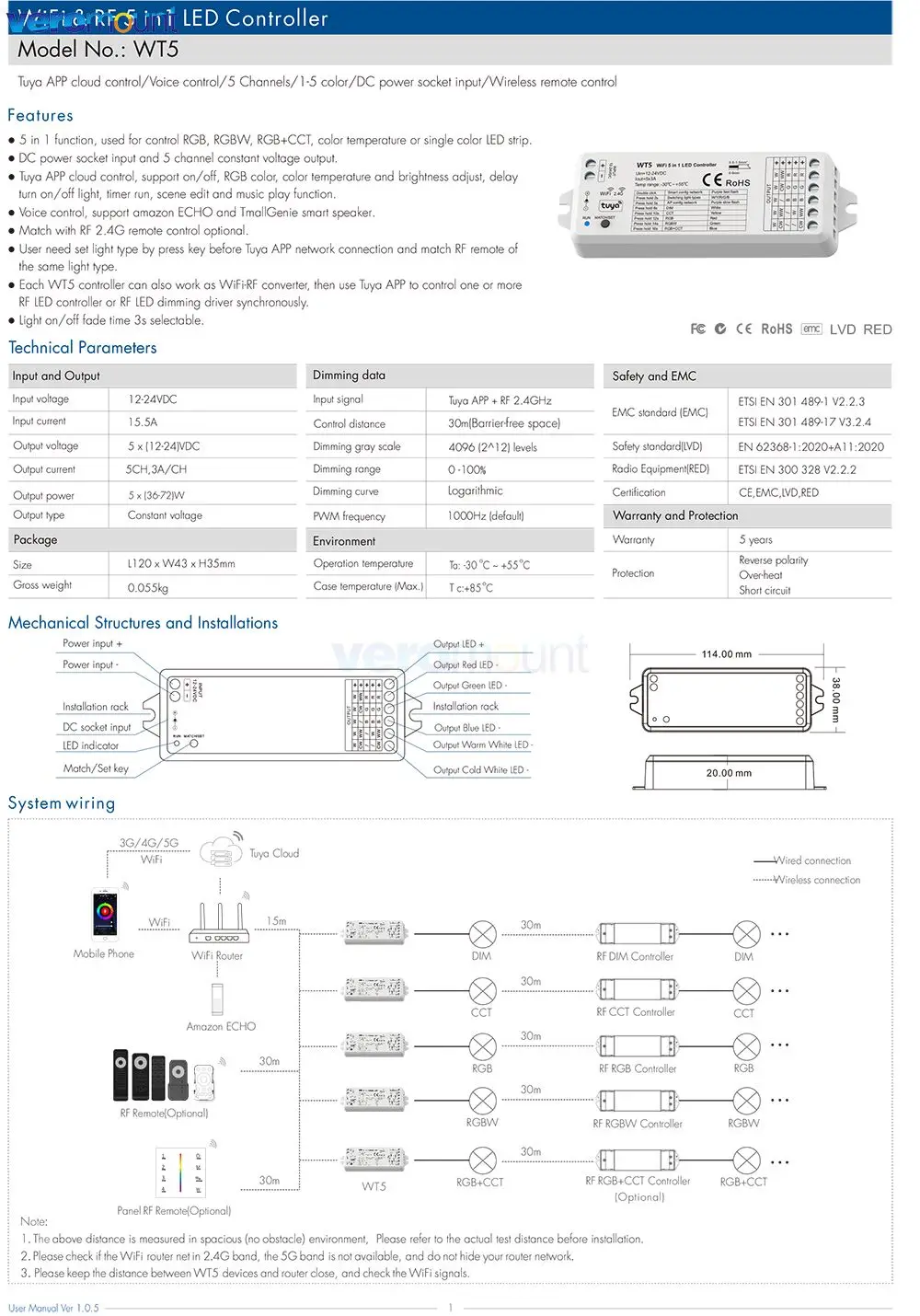 em 1 Dimmer, RGB, CCT, RGBW, RGBWW