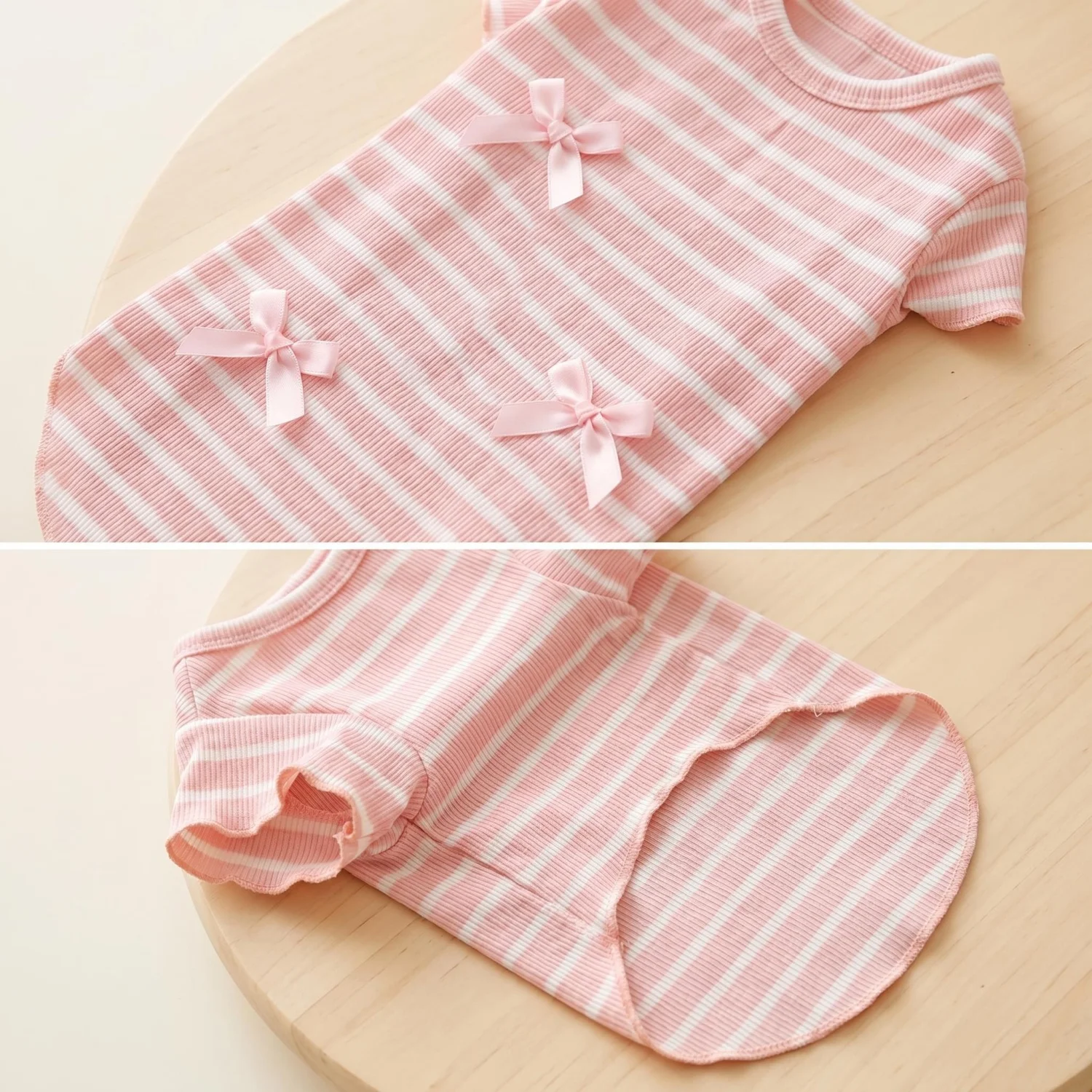 1pc 줄무늬 리본 애완 동물 티셔츠 개 고양이 부드러운 옷 봄 여름 작은 애완 동물을위한 통기성 의류