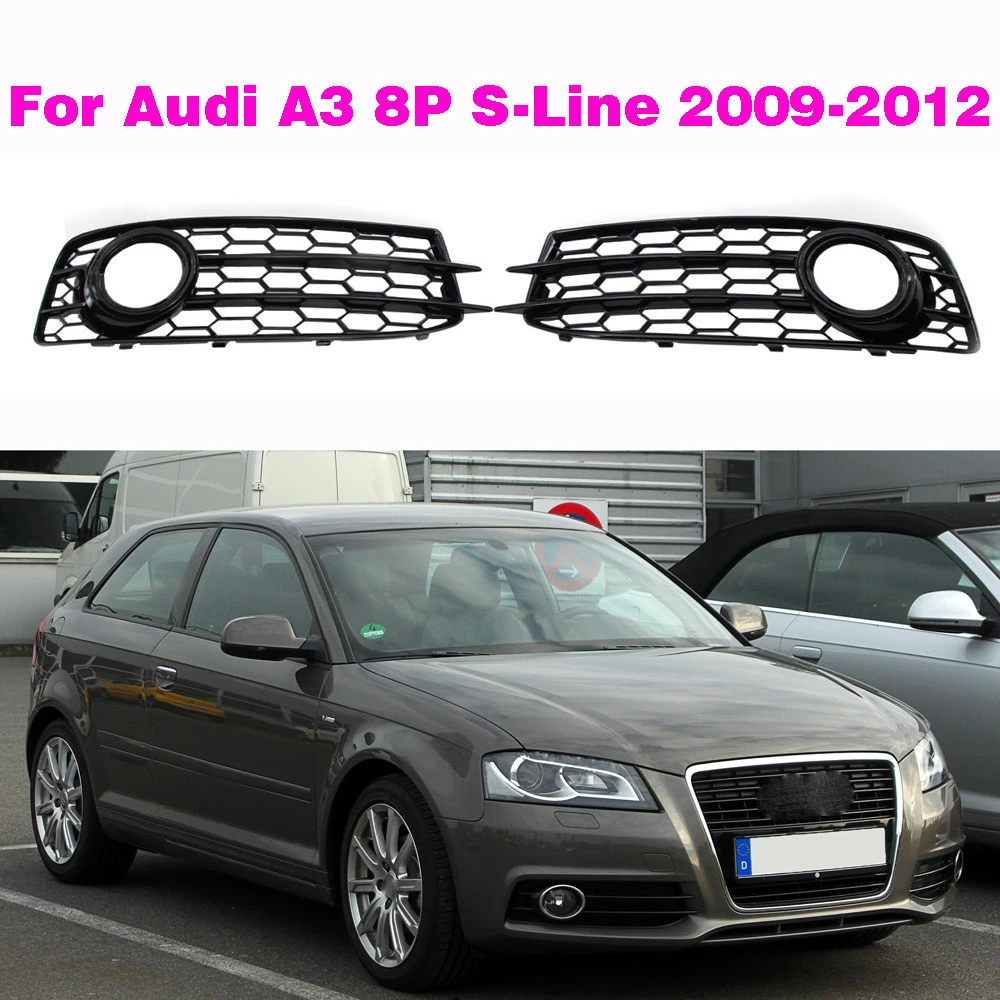 Car Front Bumper Grill Gloss Black Fog Light Cover Racing Grills For Audi A3 8p Sline 20092012