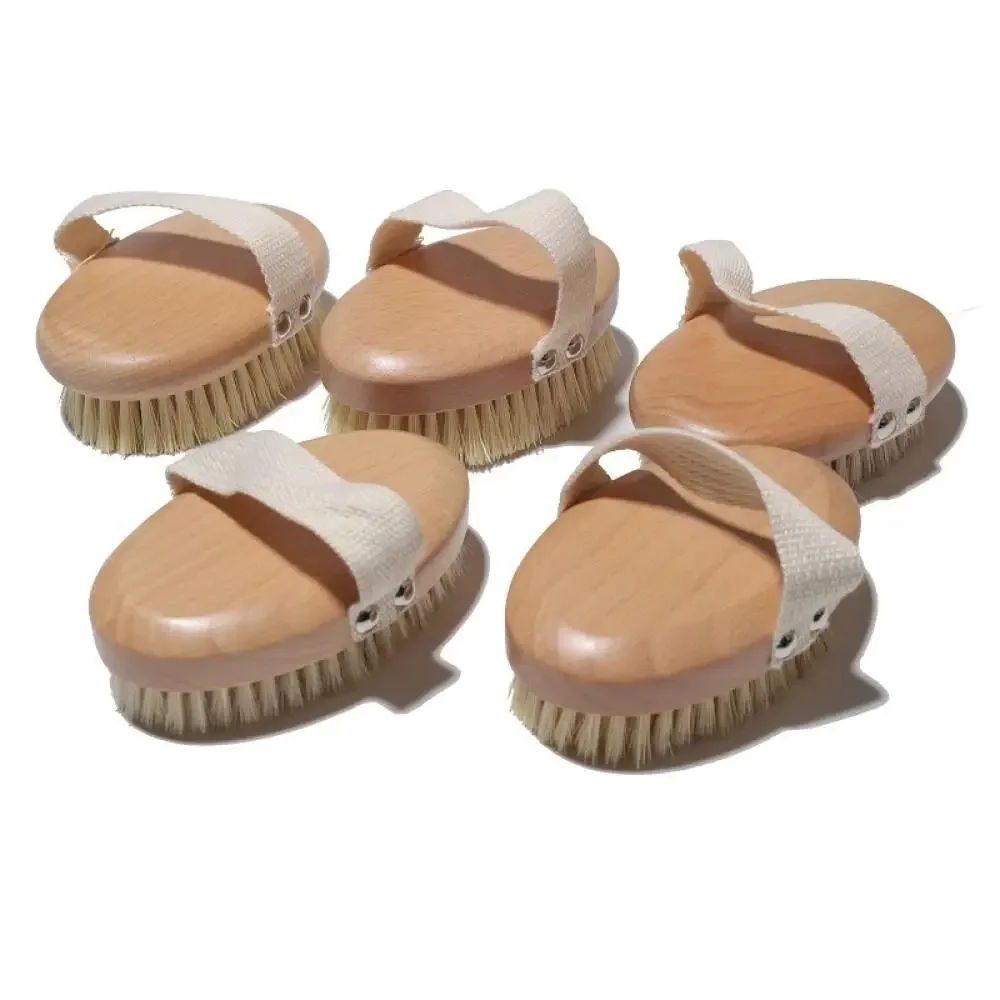Oval Beech Massage Brush Sisal Bristle Extended Body Dry Brush Handheld Bath Brush Oval Bristle Spa Wellness Accessories Hot 5