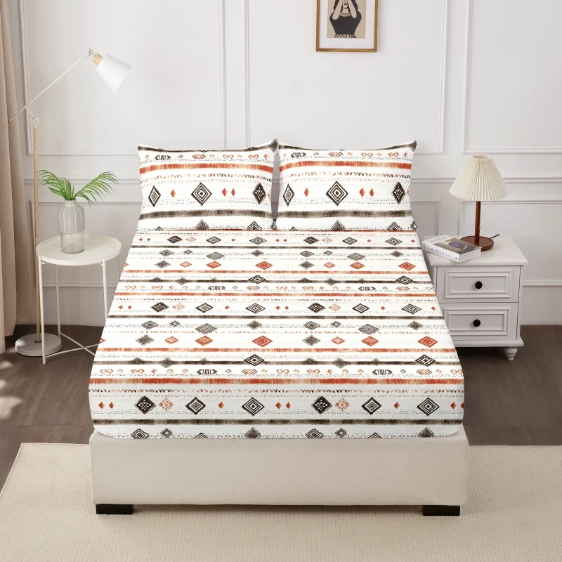 3 Parça Polyester Baskılı Buzlu Görünümlü Çarşaf Seti Yatak Örtüsü Yastık Kılıfı Seti King Size Ev Tipi Izgara Desenli Yatak Örtüsü ve Yastık Kılıfı