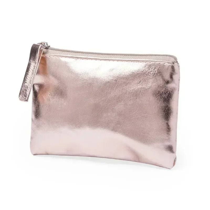 New Metallic Color PU Waterproof Storage Bag Fashion Champagne Gold Silver Zipper Coin Purse Card Holder Key Earphone Pouch