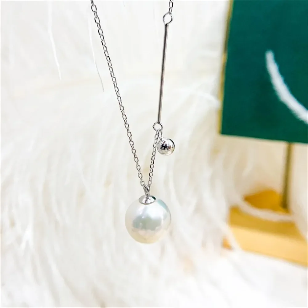

DIY Pearl Accessories S925 Sterling Silver Set Chain Empty Holder Gold Silver Pendant with Silver Chain Matching 7-13mm Round