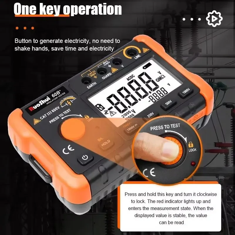Insulation Resistance Tester 60B+ 1000V Megohmmeter 5G&Omega; Ohm Meter Digital Ohmmeter Electrical Megometer resistance tester