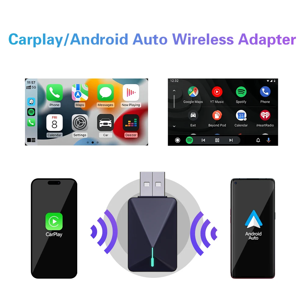 2IN1 Mini U3 wireless carplay & Android auto adapter plug and play Bluetooth WiFi automatic connection USB port OTA upgrade carplay android auto adapter