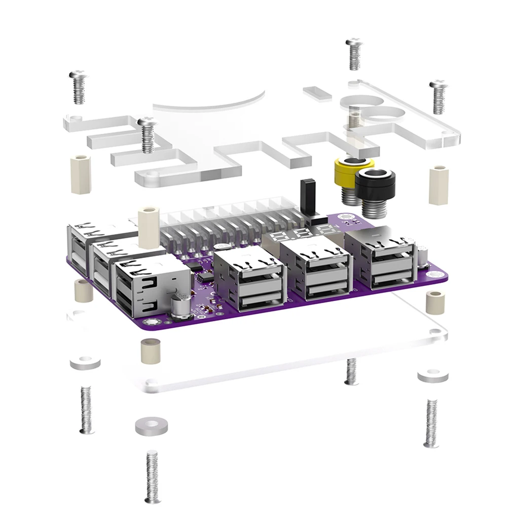 아크릴 케이스 키트가 있는 ATX 24 핀 전원 공급 장치 브레이크아웃 보드, 3 자리 LED 디스플레이, 12 포트 USB 2.0, QC 2.0, 3.0, 12V 출력