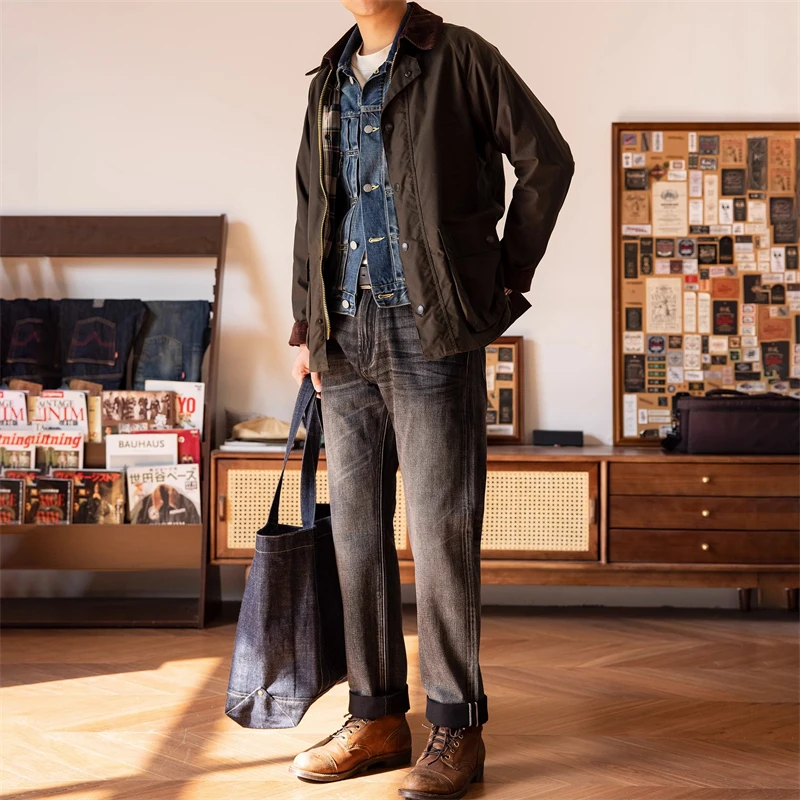 Red Tornado Worn-Black Straight Fit Jeans Stonewashed Men's Selvedge Denim Pants 2