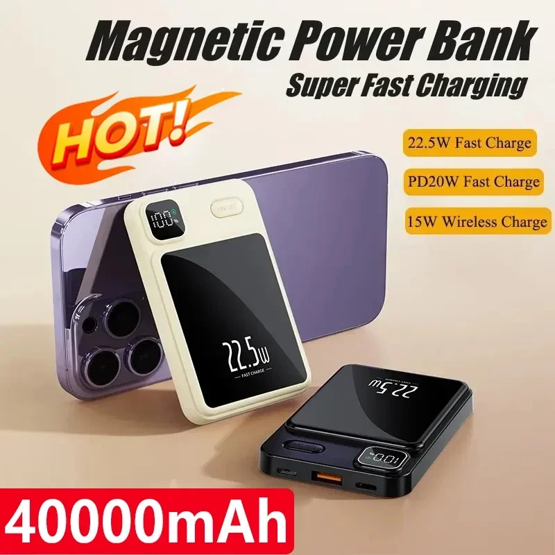 40000Mah Power Bank Per Macsafe Magnetic Super Fast Charging Qi Wireless Charger Powerbank Per Iphone 15 Samsung Huawei Xiaomi