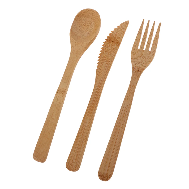 Wooden Cutlery Set 3Pcs/Set Natural Bamboo Fork Cutter Reusable Kitchen Tableware