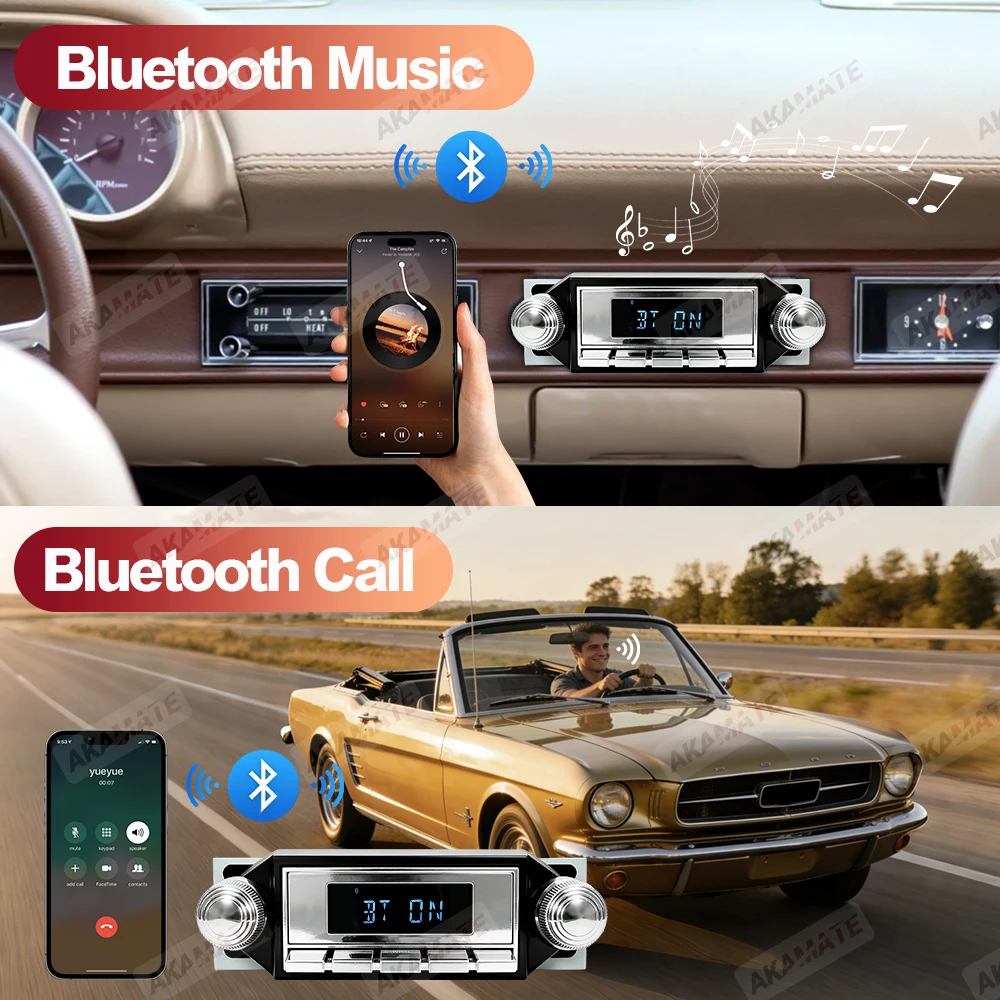 Retro Car Radio for Ford Bronco F-Series Mustang Galaxie Ranchero Multimedia Player FM AM RDS Bluetooth AUX USB 12V MP3 Stereo - 4