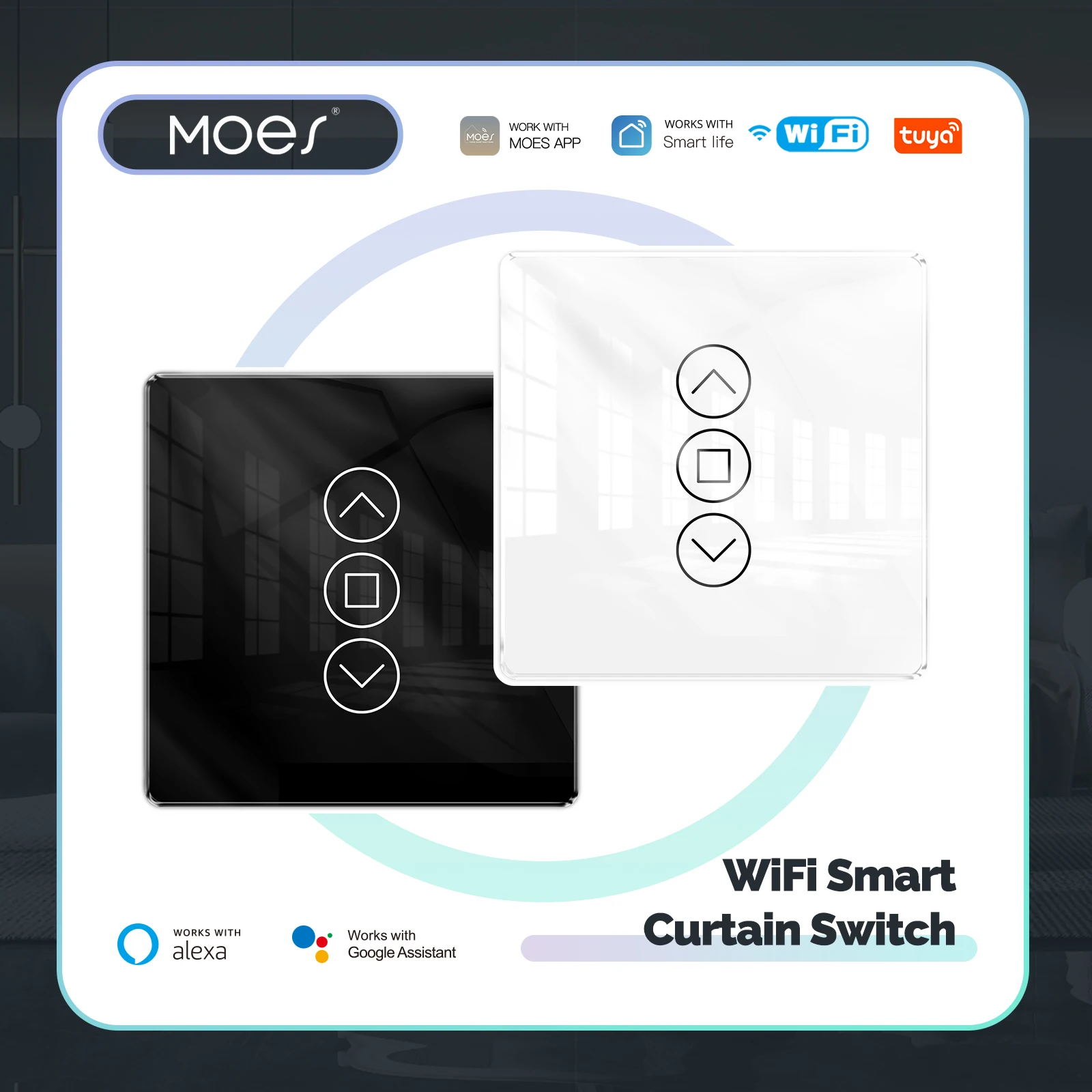 WiFi Smart 2.5D Arc Glass Touch Panel Curtain Switch Roller Blinds Shutters APP Remote Control Work With Alexa Google Home electric curtain switch