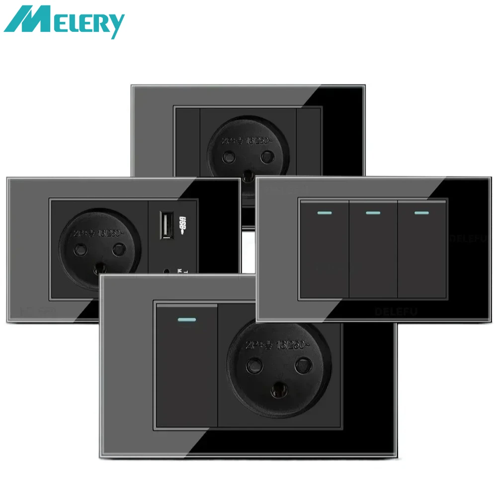 เต้ารับไฟฟ้าพร้อมสวิตช์ไฟและพอร์ต USB 20W Type C ชาร์จเร็ว รองรับทีวีดาวเทียม โทรศัพท์ สาย CAT5 CAT6 กระจกนิรภัย สำหรับบ้านและสำนักงาน 1