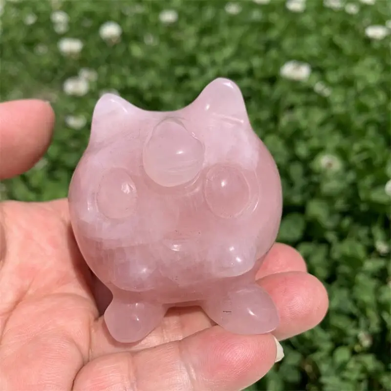 

Natural Rose Quartz Hand-Carved Cartoon Sculpture Polished Crystal Healing Stone Home Decor Creative Gifts