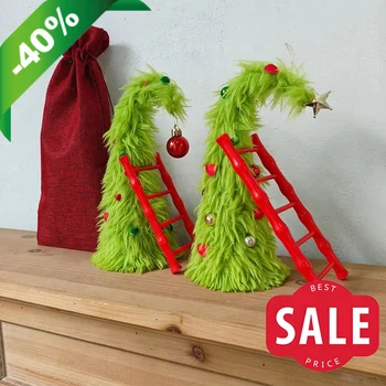 New Bendable Plush Christmas Tree Holiday Desktop Ornament Christmas Party Decorations with Mini Ladder